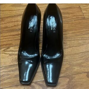 Gucci Black Patent Leather Square-Toe Pumps
